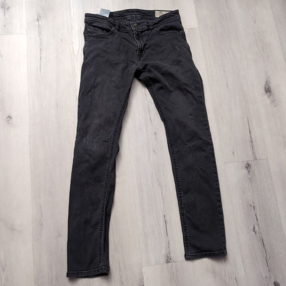 Diesel Thommer- C Jeans Mens Size 31 Black/Drk Gray Zip Fly Jeans Distressed